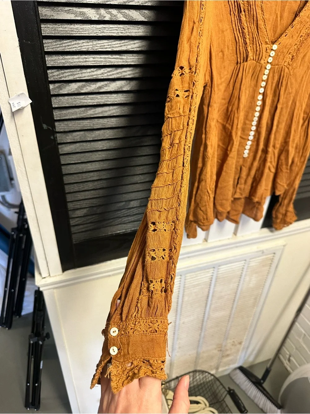Free People Rust Button-Front Boho Peasant Blouse